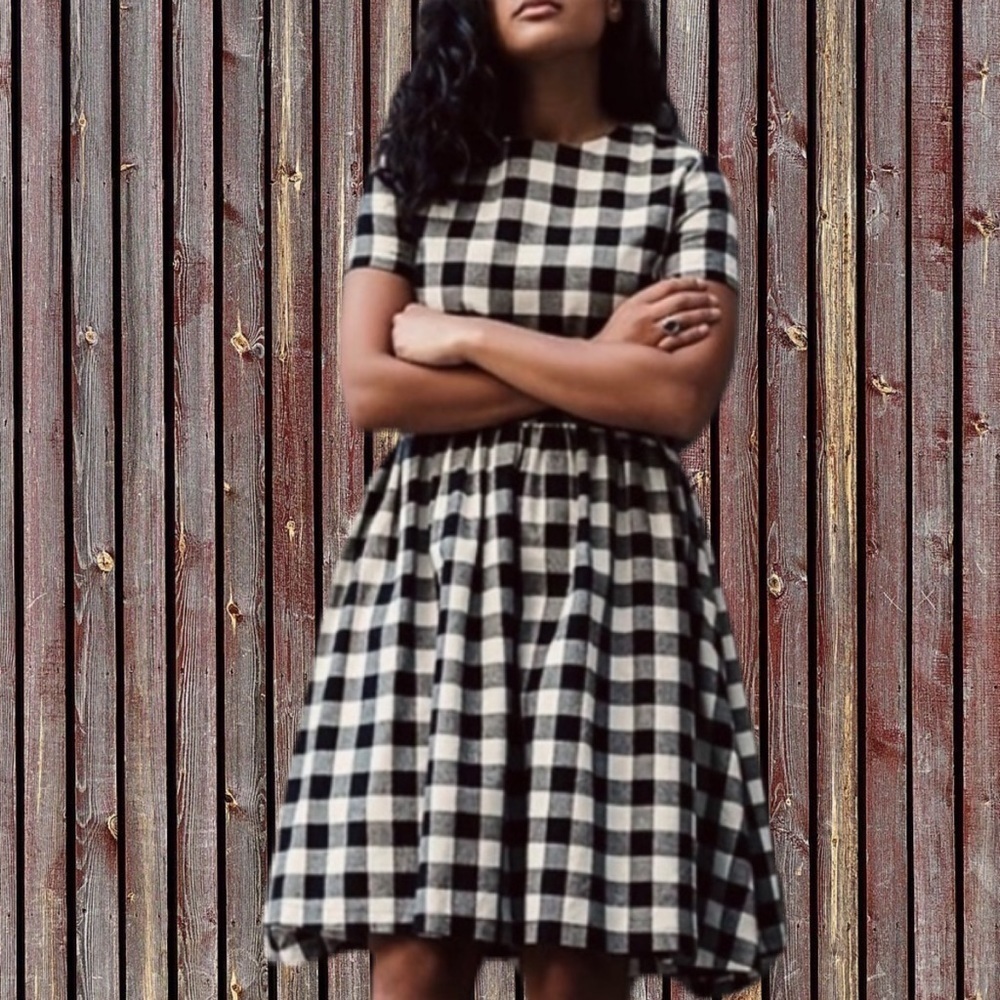 Kingdom & State Buffalo Check Flannel Cotton Dress, Women’s Size S Black